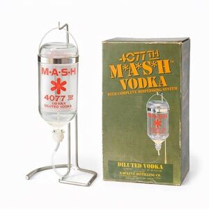 Vintage MAS*H Vodka Bottle Dispenser w Stand Instructions Box